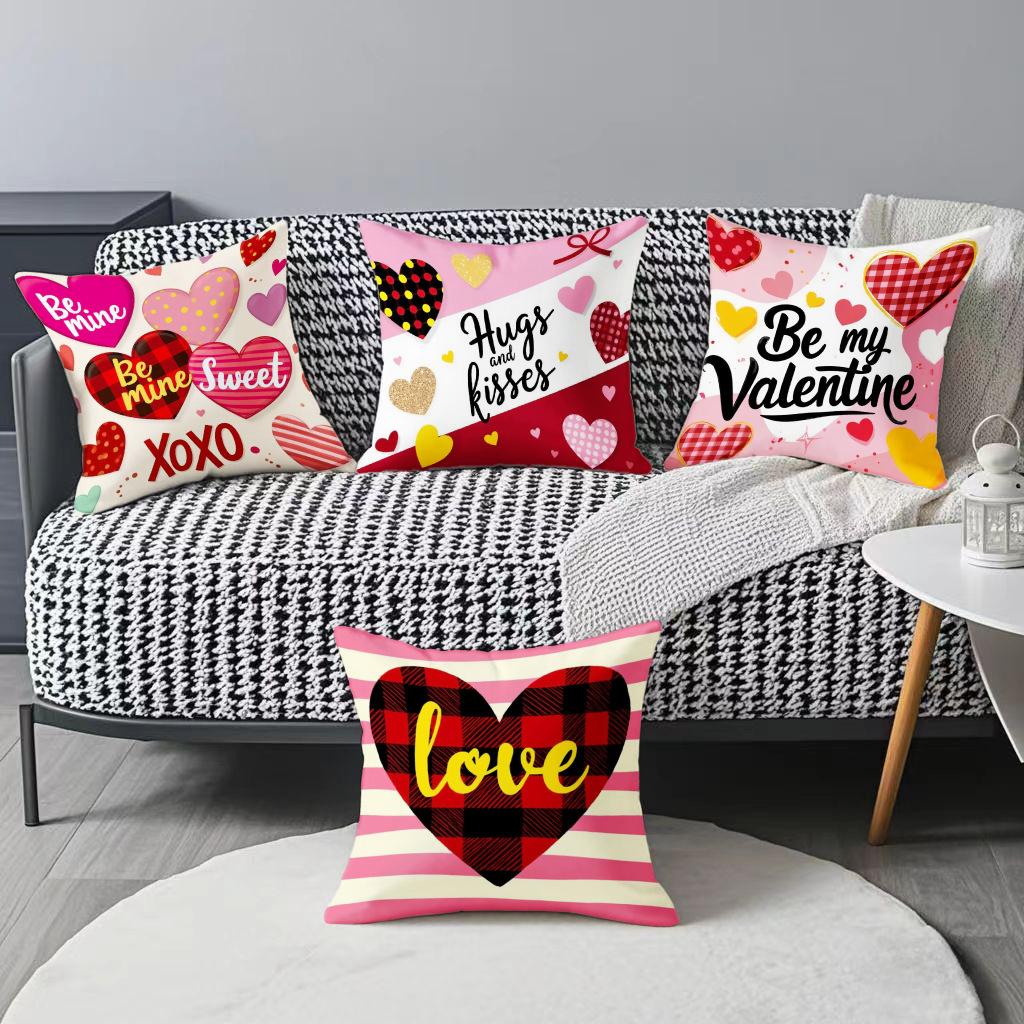 Rosa Valentinstag Festliche Atmosphäre Buchstaben Kissenbezug Heimdekoration Wohnzimmer Sofakissenbezug Leinen Druck