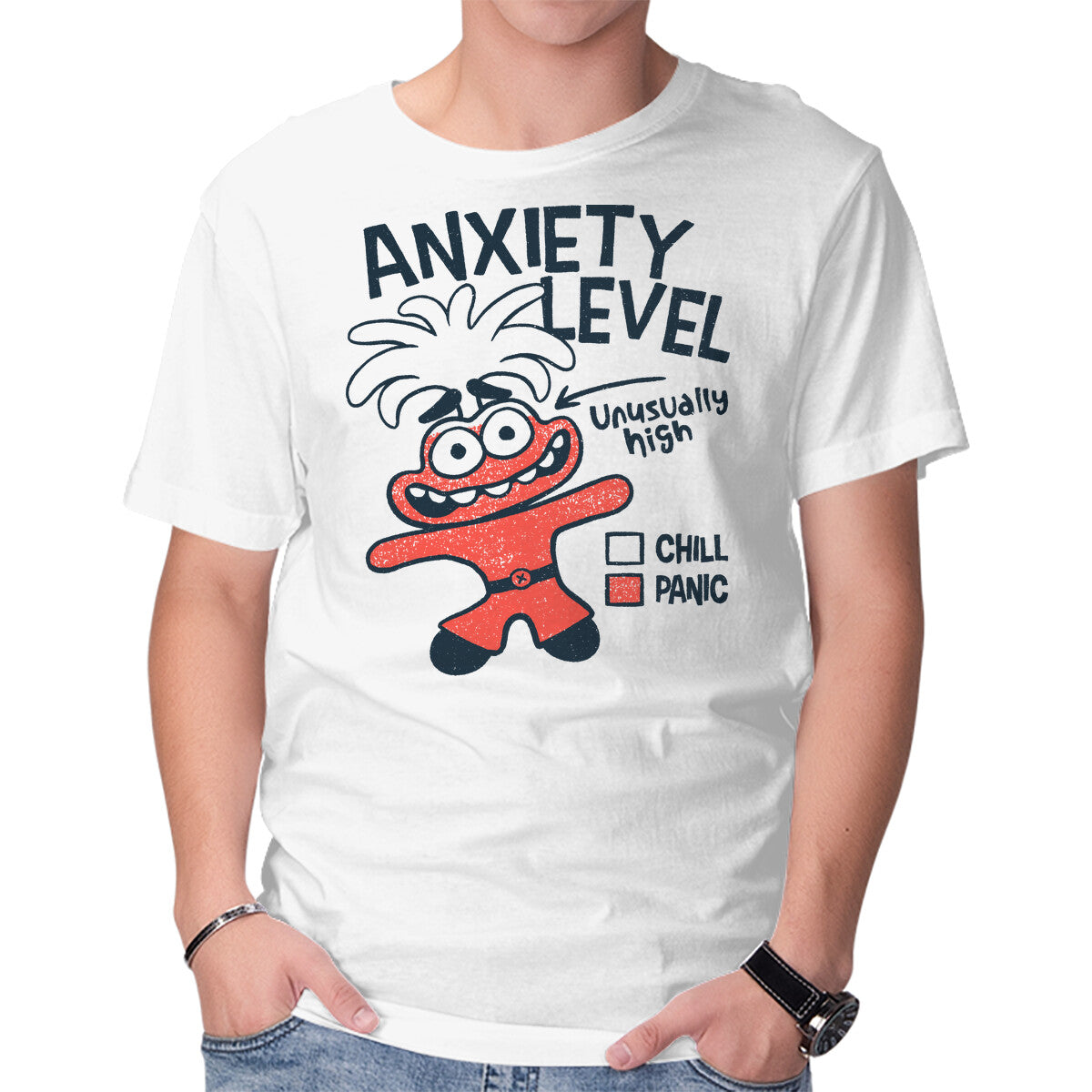 Unisex Crew Neck T-Shirt Anxiety Level High Graphic Short Sleeve Casual Tee S