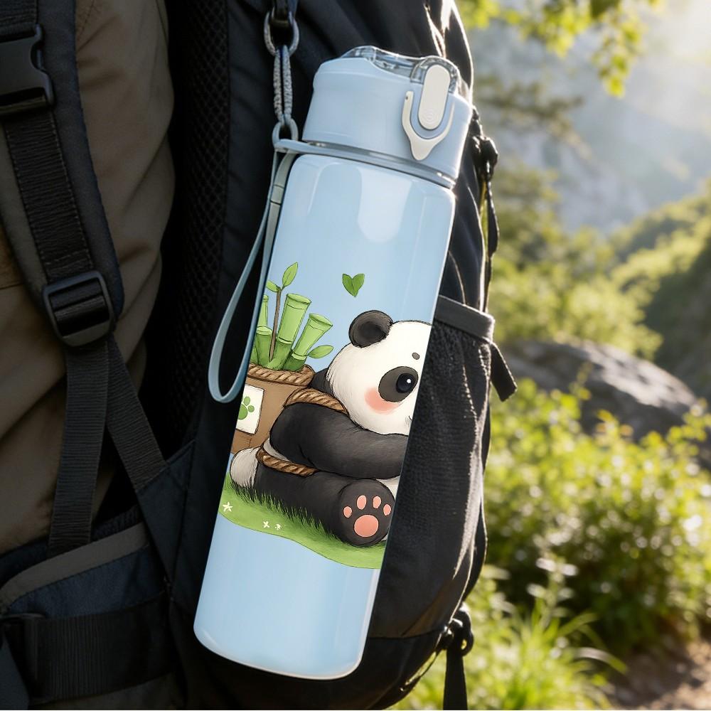 1PC Garden Panda Cartoon 750ml Color Plastic Sports Water Bottle Leakproof Flip Straw Lid Suitable for Sports Office Home Use