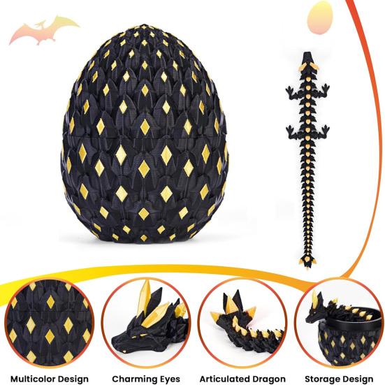 3D Printed Dragon Egg Figurine Movable Joints Luminous Loong Figure Fidget Toy Dragon Egg with Articulated Dragon Inside Decoration Ornament