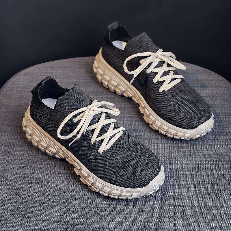 Autumn Fly-woven Mesh Women's Shoes Breathable Sports Shoes Deep-mouth Lace-up Muffin Bottom Casual Running Women's Shoes