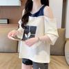 Navava Women PrinTing Color Off Shoulder ShorT Sleeve T shirT nT2569