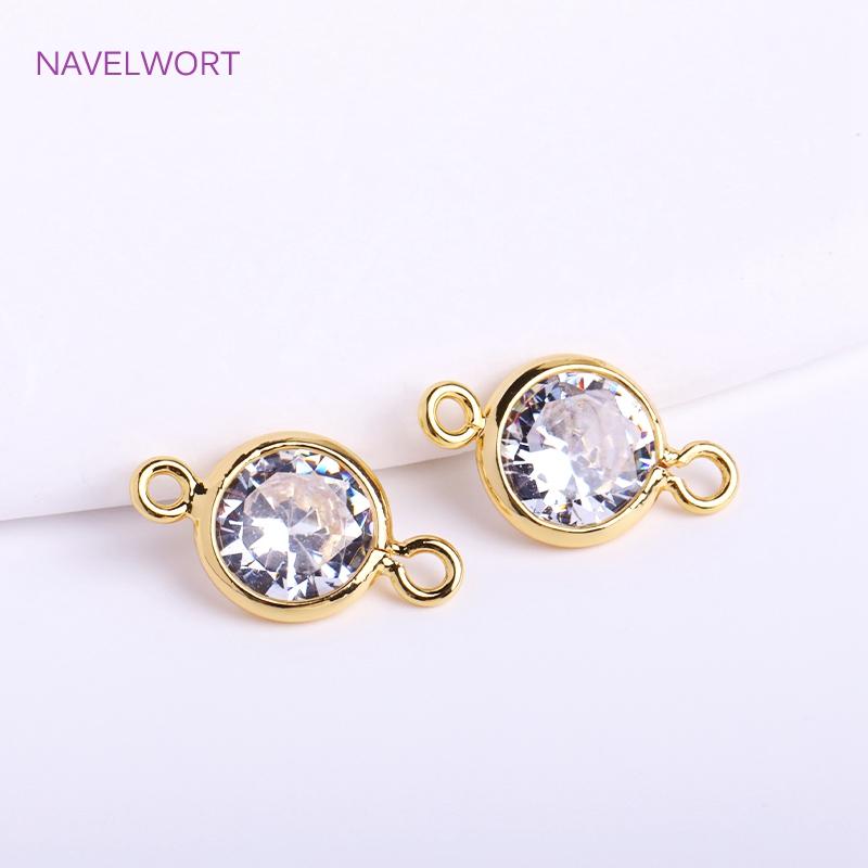 14K Gold Plated Mini Round/Square Connector For Bracelet Necklace Making Fittings,Inlaid Zircon Jewelry Connector Wholesale