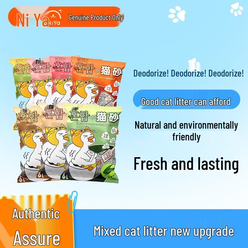 NiYa Deodorierende gemischte Katzenstreu: Tofu & Bentonit, 20 lbs (6 Beutel à 2,5 kg)
