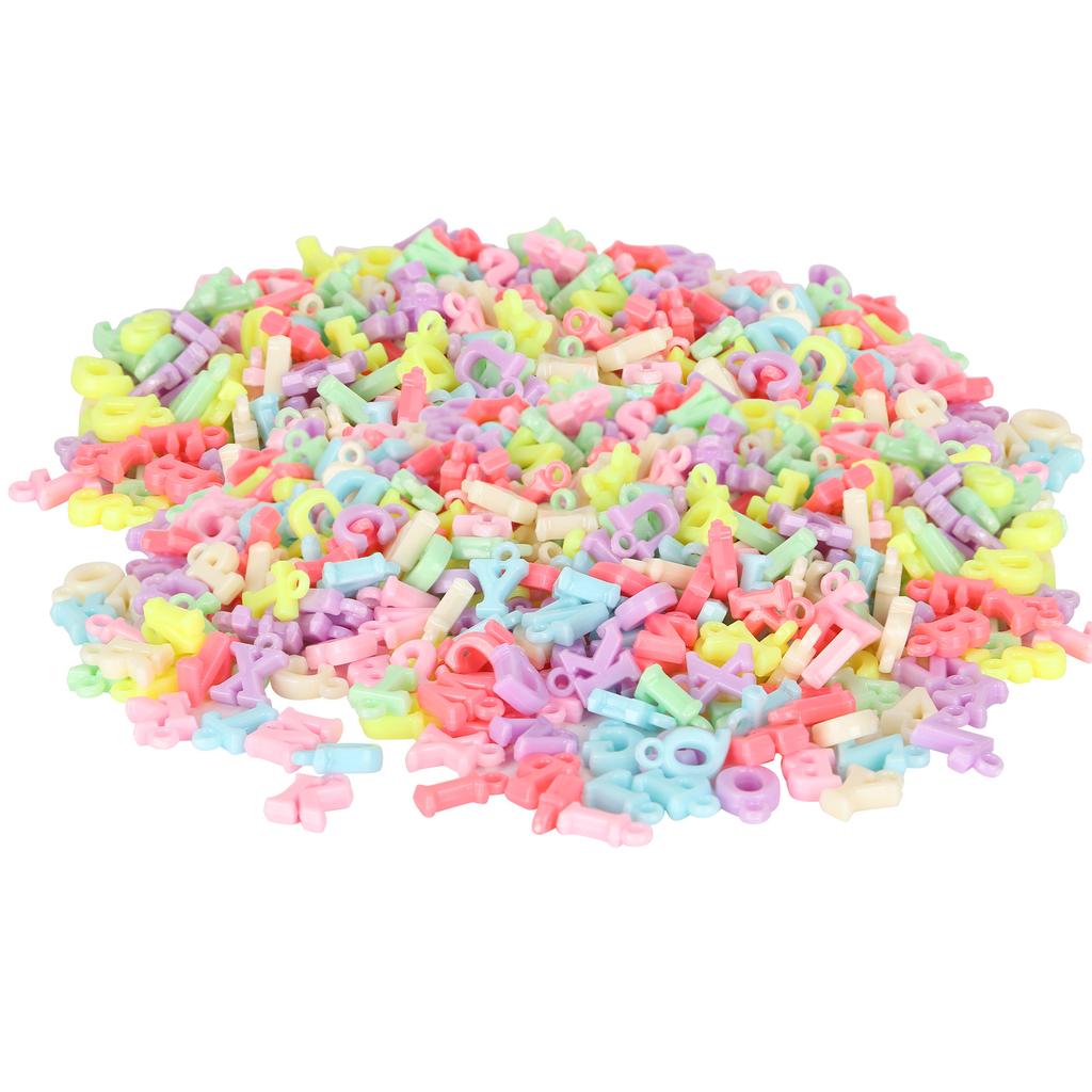 500Pcs Spacer Beads Colored Letter Plastic Hair Band Pendant Perforated Bead DIY Accessories