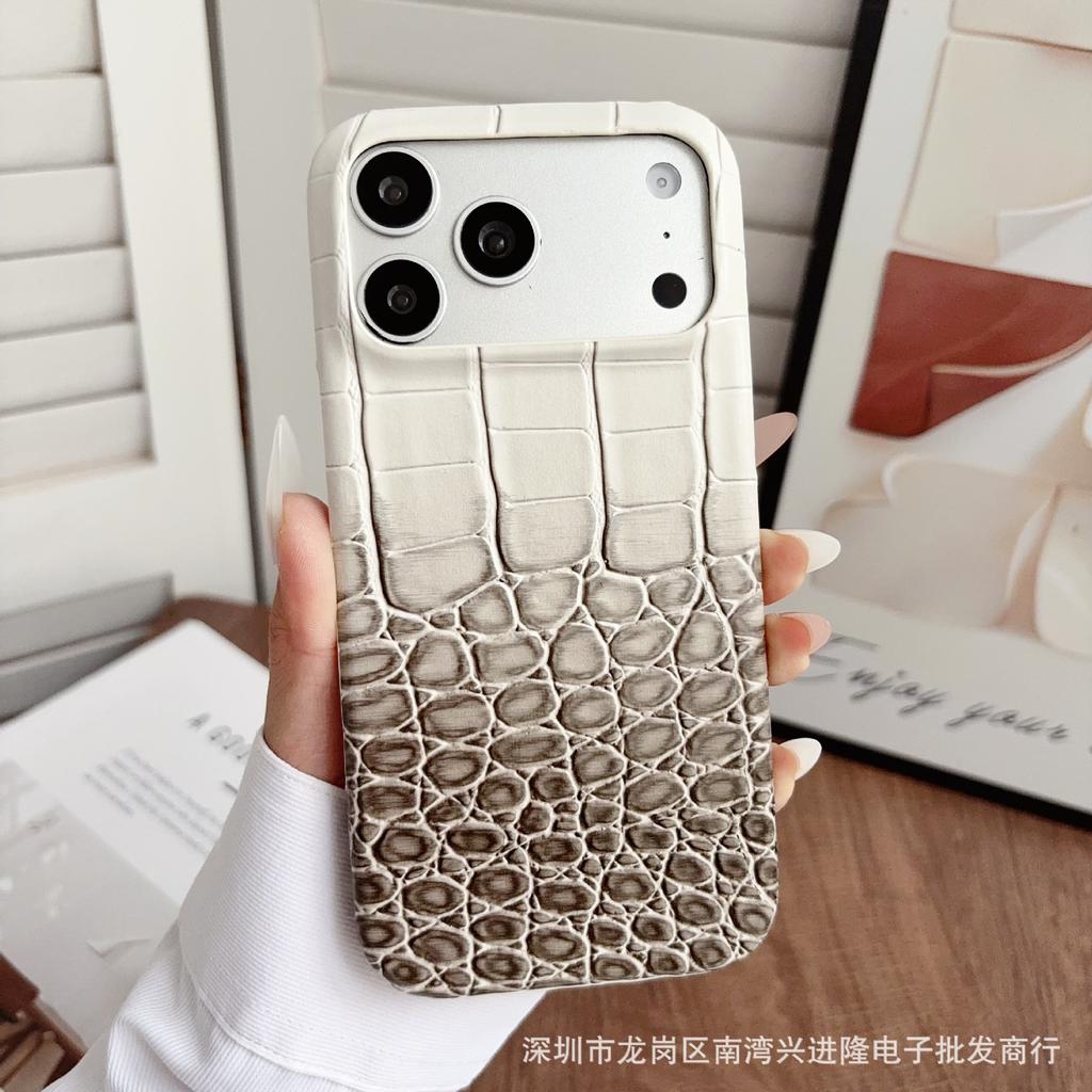 Applicable to iPhone16Pro mobile phone case Huawei P80 gradual change color crocodile pattern anti-drop protective case Mate70 leather case