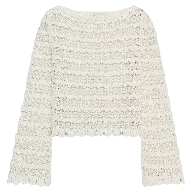 Zaprha 2025 Summer New French style Young Style off-Neck Hollow Short Long sleeve Knit 6771164