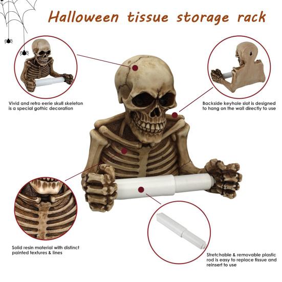 Kafatası Tuvalet Kağıdı Tutucu Duvara Monte Tuvalet Kağıdı Rulosu Saklama Tutucu Reçine İskelet Figürin Gotik Banyo Aksesuarı