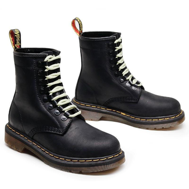 High-top Crazy Horse Black Motorcycle Boots Women's Classic Retro Short Boots Men's and Women's Boots Round Head Trend