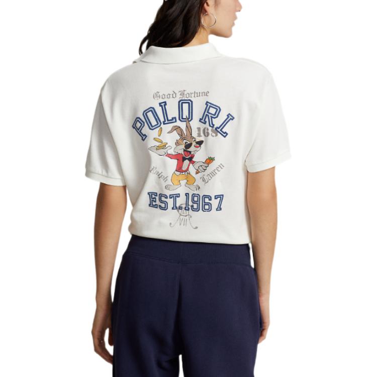 Polo Ralph Lauren SS23 Lunar New Year Collection Back Print Slim Fit Cotton Short Sleeve Polo Shirt Men Tops White MNPOKNI1N822112-100