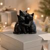 Artistic Cat Sculpture 3D Printed Black Figurine, Three Hugging Geometric Statue, Durable Ornament Modern Animal Shape for Home Office Bookshelf