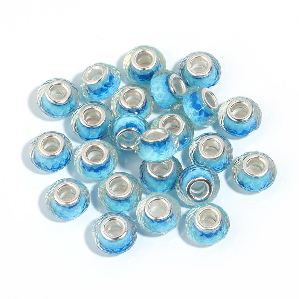 10Pcs/Lot 14×9mm Resin Cut Beads Blue Series Printed Large Hole Loose Spacer Beads For Diy Handmade Bracelet Jewelry Accessories