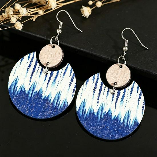 Bohemian Retro Semicircle Wooden Patchwork Earrings