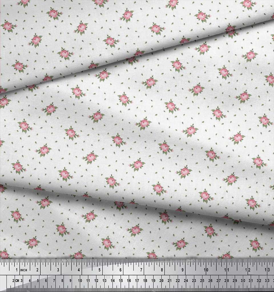 Soimoi Japan Crepe Satin Fabric Leaves & Rose Floral Printed Craft Fabric by the Metre 42 Inch