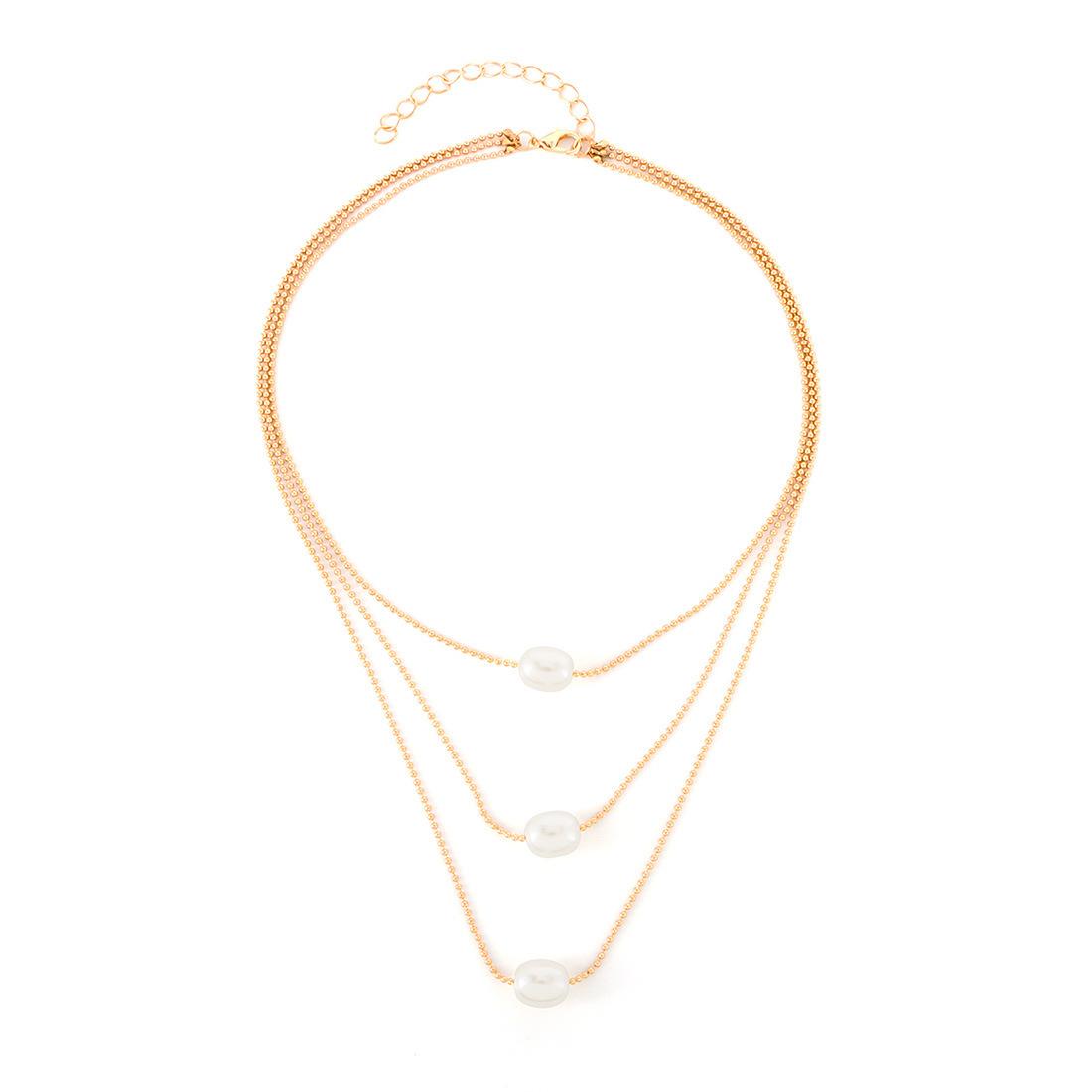 

European and American temperament pearl pendant necklace, French multi-layer stacked collarbone chain jewelry