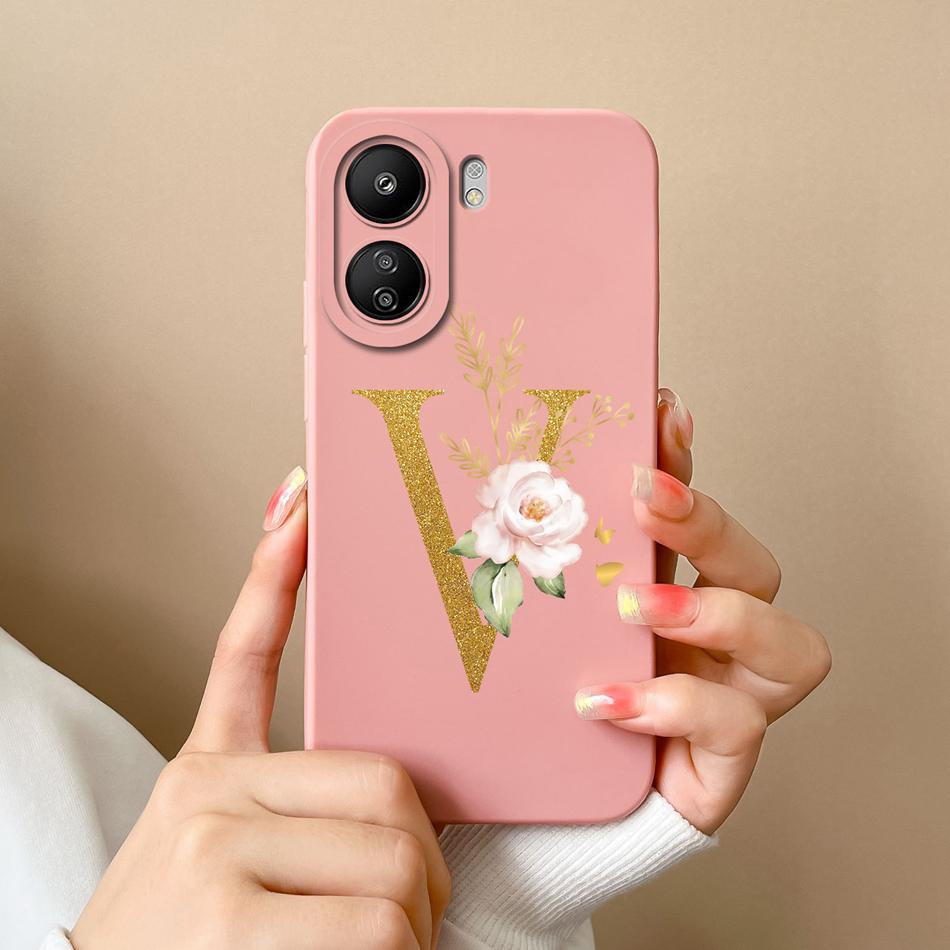 Simple Case For POCO C65 Elegant Rose Letter Phone Shell Soft High Quality Liquid Silicone Full Protection Anti Drop Back Covers