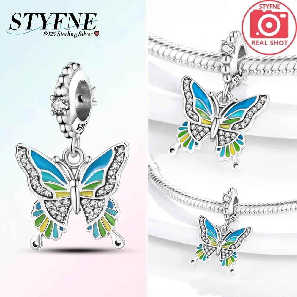 Exquisite Copper Blue Series Butterfly Beads Pendant Fit Bangle Charms Bracelet Diy Women Original Jewelry Gifts