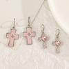 Vintage Gothic Black Heart Shaped Kitten Inlaid With Pink Zircon Earrings Creative Cool Cross Heart Shaped Sweet Jewelry Gift