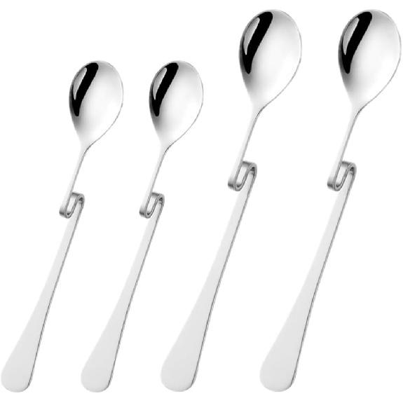 4pcs Stainless Steel Jam Honey Spoon Curved Handle Coffee Spoon Milk Mixing Spoons Teaspoon Hanging Cup Dessert Tea Spoon for Wedding Party Family