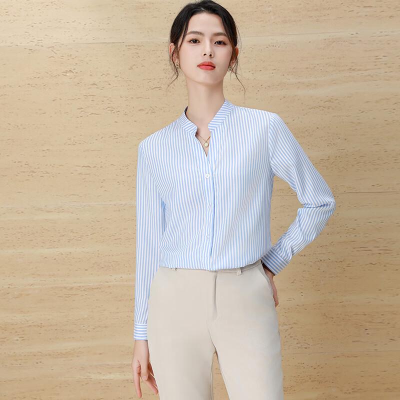 

Teloroman Women s V-Neck Striped Long-Sleeve Blouse S