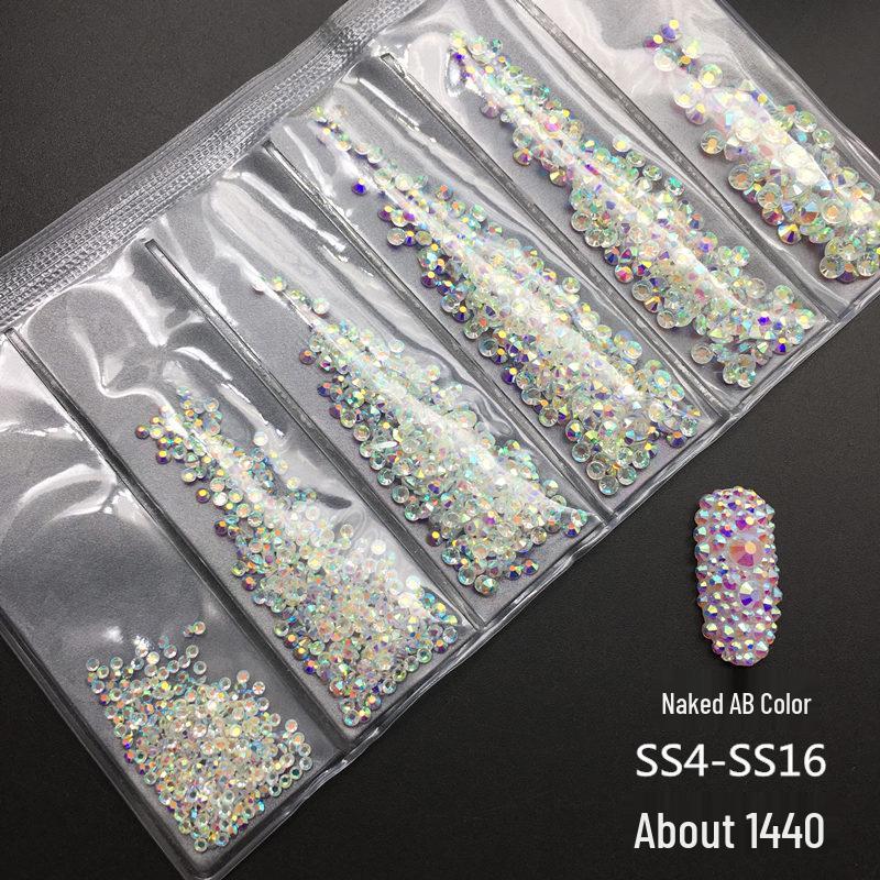 6-Grid Flat-Back Nail Art Rhinestone Set (1440pcs) - Mixed AB & Clear Glass Rhinestones Nail Decorations