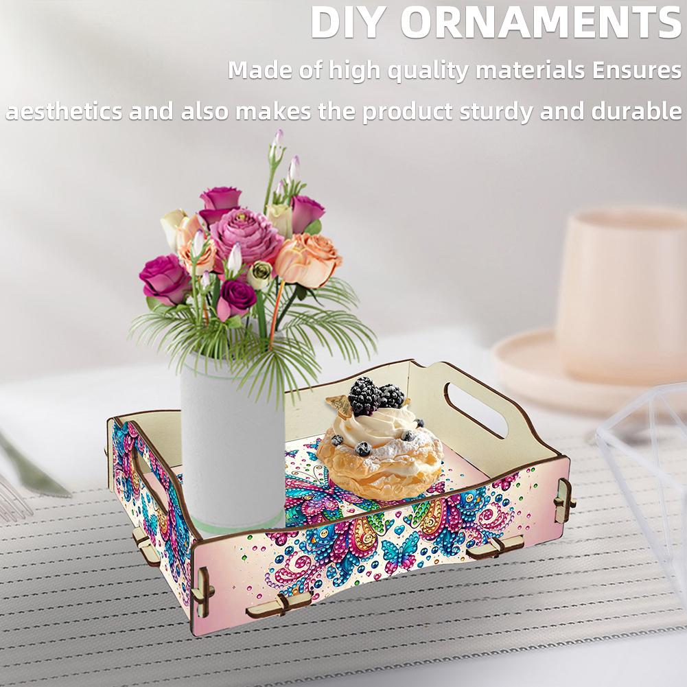 5D DIY Diamond Painting Serving Tray Wooden Diamond Art Tableware Manager Tray Diamond Decorative Serving Tray Home Decor Gift