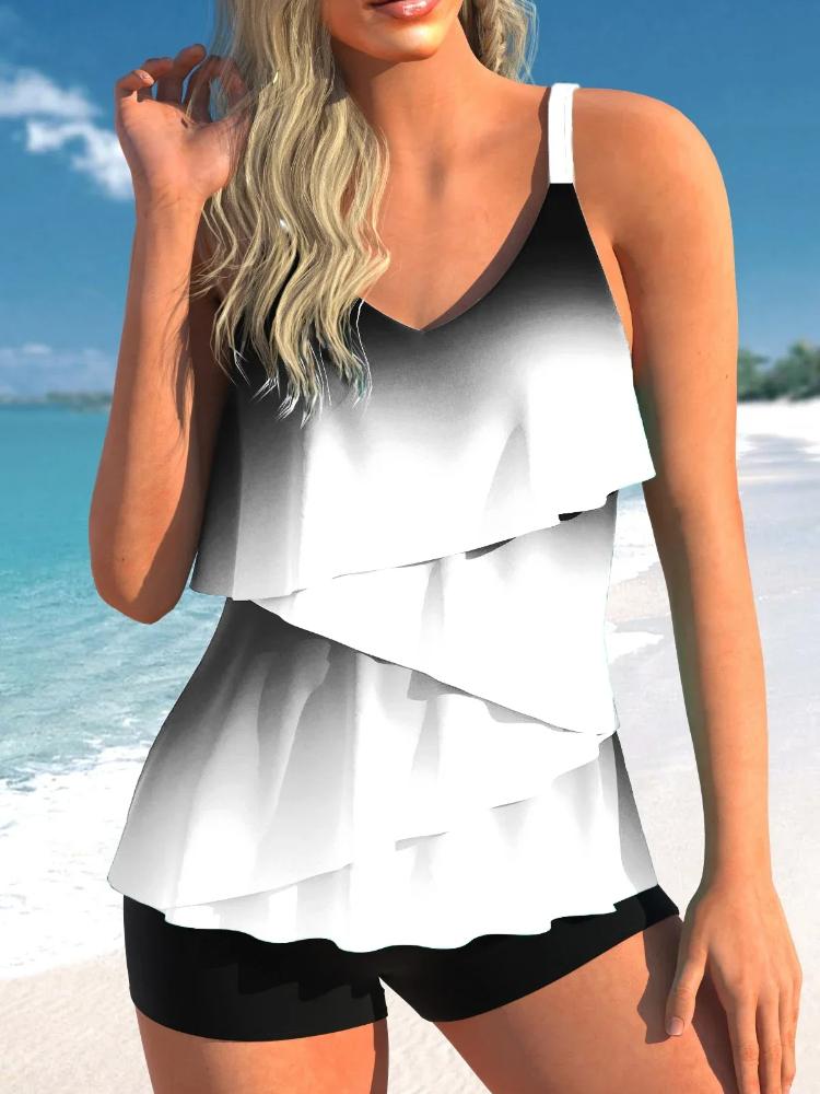 Ladies Summer New Two Piece Set 3D Printed Sexy Leisure Vacation Design with Ruffle Edge Beach Swimsuit S-6XL