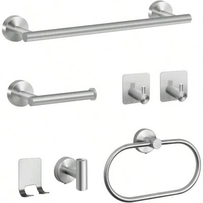 7-Piece Bathroom Accessory Set Matt Black Bathroom Tower Rack Set Includes 40 Cm Towel Holder, Toilet Paper Holder, Towel Ring, 4 Robe Towel Hooks