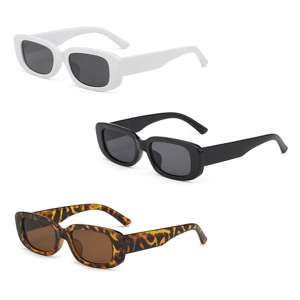 3pcs Rectangle Sunglasses White Black Dark Brown Vintage Fashion UV Protection Small Narrow Frame Driving Glasses