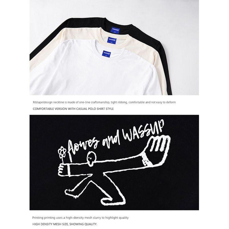 Wassup American-Style Heavyweight Long-Sleeve T-Shirt, Unisex, New Spring and Autumn Trendy Brand Pure Cotton Crew Neck Top