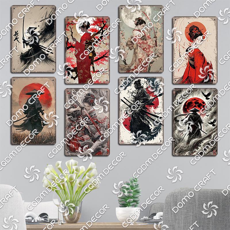 Retro Japanischer Stil Poster Metall Blechschilder Kimono Schönheiten Japanischer Samurai Vintage Metallplatte Wanddeko Club Bar Man Cave