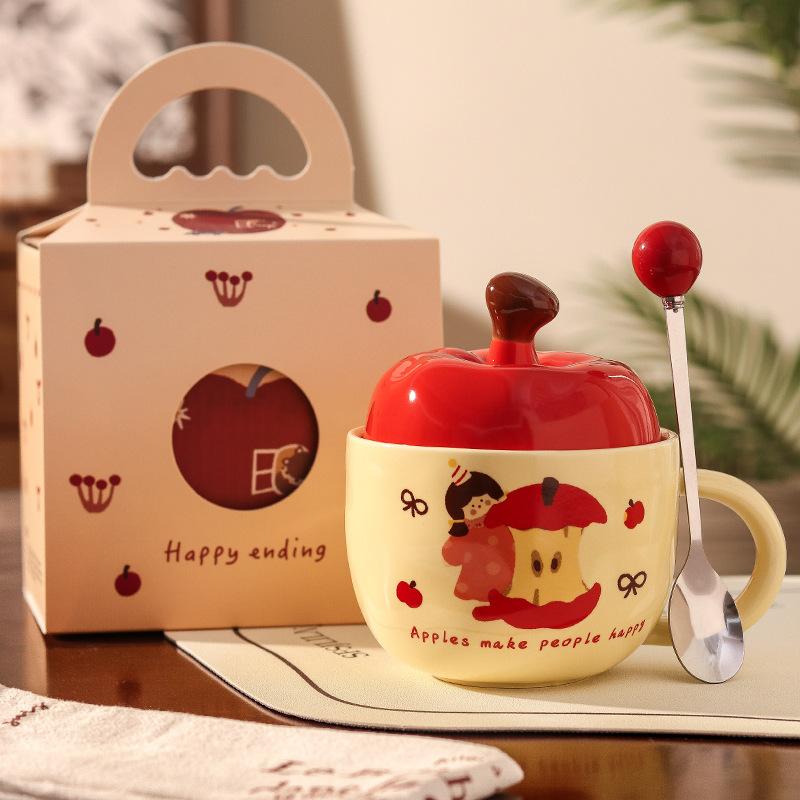 Give Girlfriends Birthday Gifts, Girls High-value Apple Mugs, Retro Ceramic Cups with Lids, Christmas Souvenirs