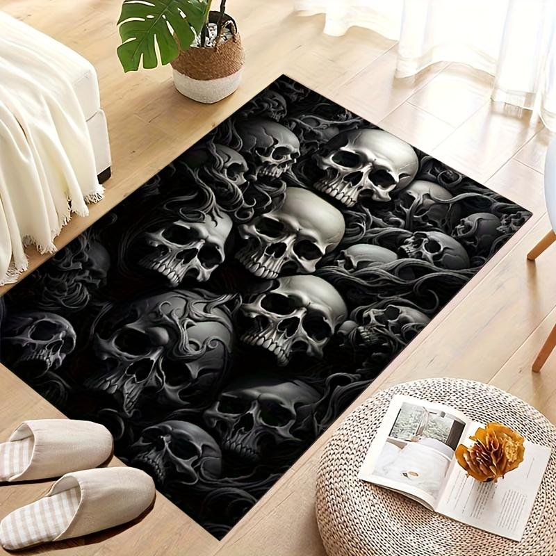 1pc Crystal Velvet Skull Rug - Gothic Horror Print Non-Slip Mat for Kitchen Bathroom Decor