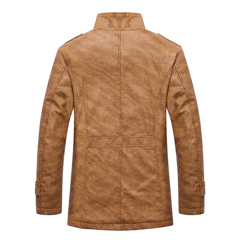 Winter Coat Men Jackets PU Casual Stand Collar Thick Warm Velvet Windbreaker Coat
