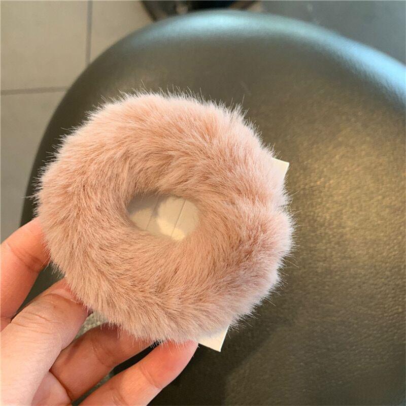 Elastic Faux Fur Hair Bands Scrunchies Vintage Girls Solid Ponytail Holder Rubber Headband Ties Fashion Women Hair Accessories