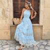 Besticktes elegantes Maxikleid mit Spaghettiträgern und tailliertem Schnitt
