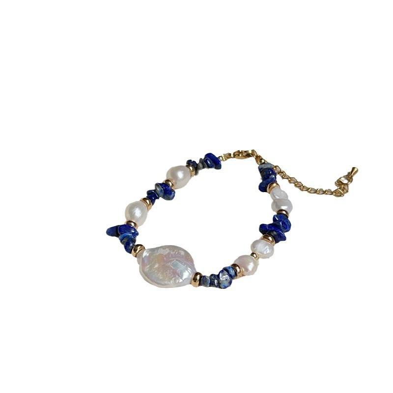 Lapis Lazuli Natural Baroque Special-Shaped Freshwater Pearl Bracelet Light Luxury Fashion Irregular Lapis Lazuli Bracelet Set