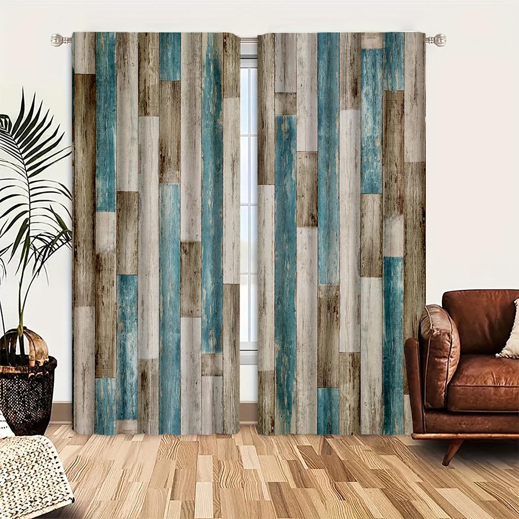2 pieces of Retro wooden board printed curtains, pole bag curtains 42*84, home decoration, room decoration