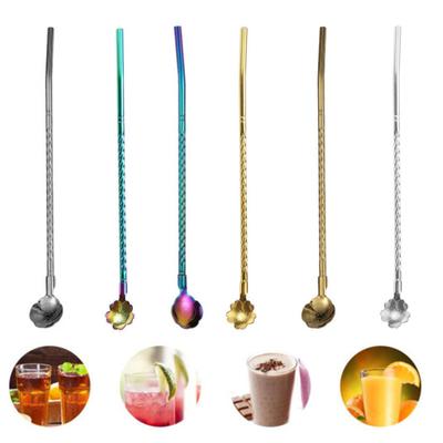 Sakura Straw Spoon 304 Stainless Steel Straw for Coffee Stirring
