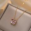 Double Layer Four-Leaf Clover Titanium Steel Necklace: Japanese & Korean Women's Heart Clavicle Chain