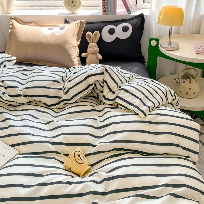 Green Nordic Bedding Set Ins Plaid Girls Boys Double Queen Size Duvet Cover Flat Sheet Pillowcase New No Filler Bed Linens