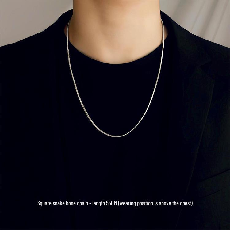 Men's Minimalist Titanium Steel Snake Bone Chain Necklace, Layered Hip-Hop Style