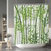 Watercolour Bamboo Shower Curtain Sets Sage Green Botanical Leaves Bath Curtains Shower with 12 Hooks Asian Art Meditation Zen