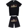 Conjunto de Camiseta de Manga Corta y Shorts Casual de Calle Moda Trapstar Rojo Negro Estampado de Cabeza de Tigre Atuendo de Pareja
