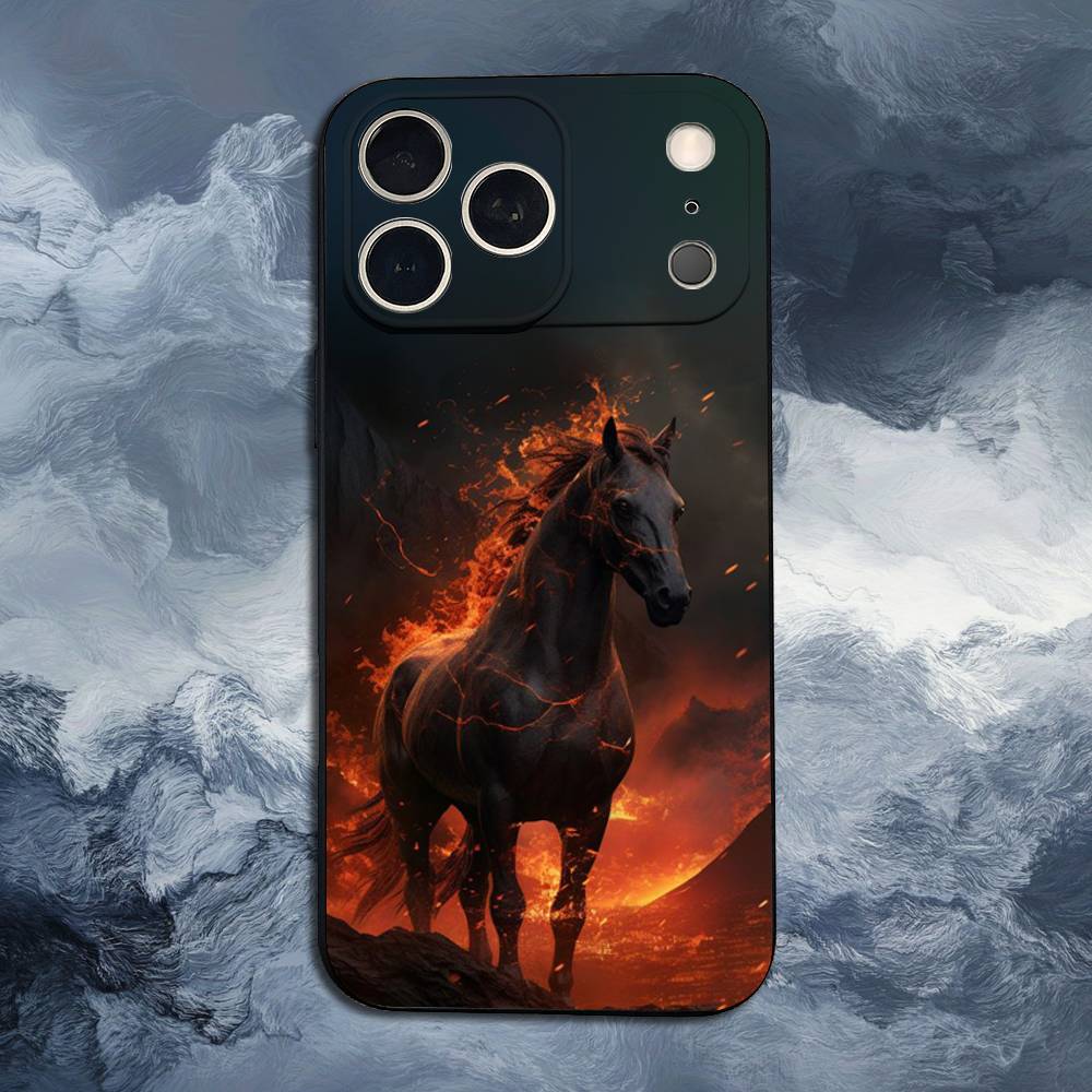 Αλογο που καλπάζει Ζώο Για iPhone 12,14,13,15,16,11,17,X,Mini,XR,SE,XS,Plus,Pro,Max,8,7, Μαλακή Σιλικόνη Μαύρη Θήκη