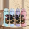 1PC Floral Dark Dragon 750ml Color Plastic Sports Water Bottle Leakproof Flip Straw Lid Suitable for Sports Office Home Use