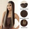 Long Straight Dark Brown Wigs With Blonde Bangs Natural Synthetic Wigs for Women Girl Heat Resistant Hair for Daily Wear Cosplay