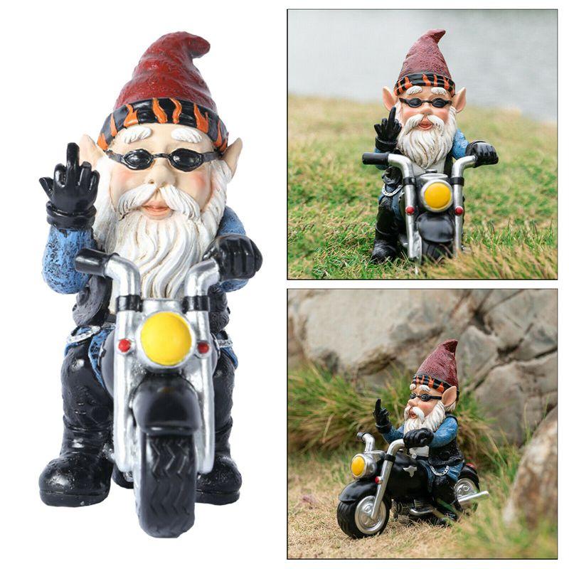Garden Novelty Gnomes Statues Motorcycle Dwarf  Ornaments Outdoor Decor Naughty
