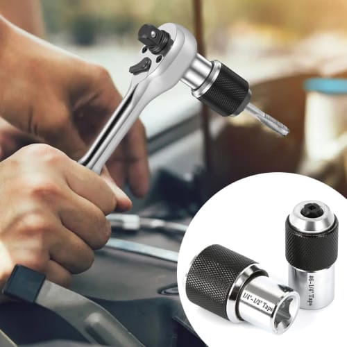 Bestgle Adjustable Socket Set Adapter, 2 Tap Sockets, Large + Small, 3/8 Drive 6-1/2 Inch, for Tight Work Areas, Reamers, and Threading with Square Wr