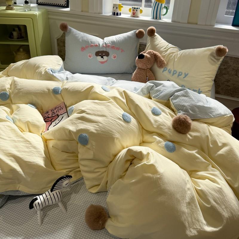 Cartoon Embroidery Bedding Set Dorm Bed Sheet Pillowcase Comforter Cover Soft Home Textile